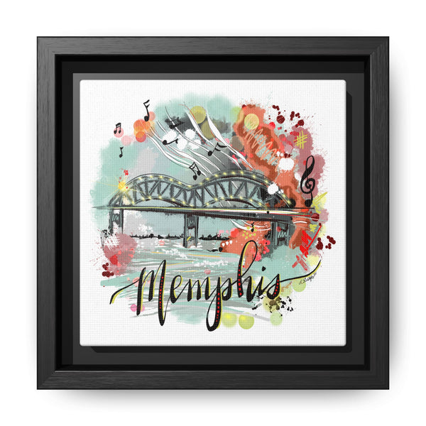 Framed Canvas Wall Art - Memphis Bridge with Music Motif