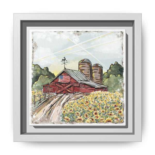 Framed Farmhouse Canvas Art - Rustic American Barn with Sunflowers