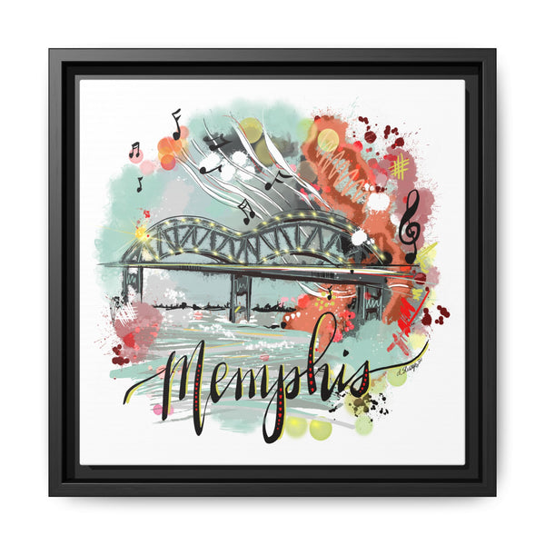 Framed Canvas Wall Art - Memphis Bridge with Music Motif