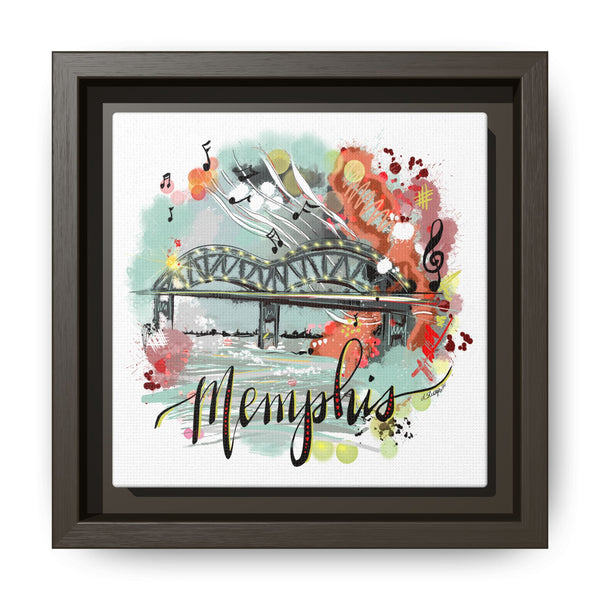 Framed Canvas Wall Art - Memphis Bridge with Music Motif