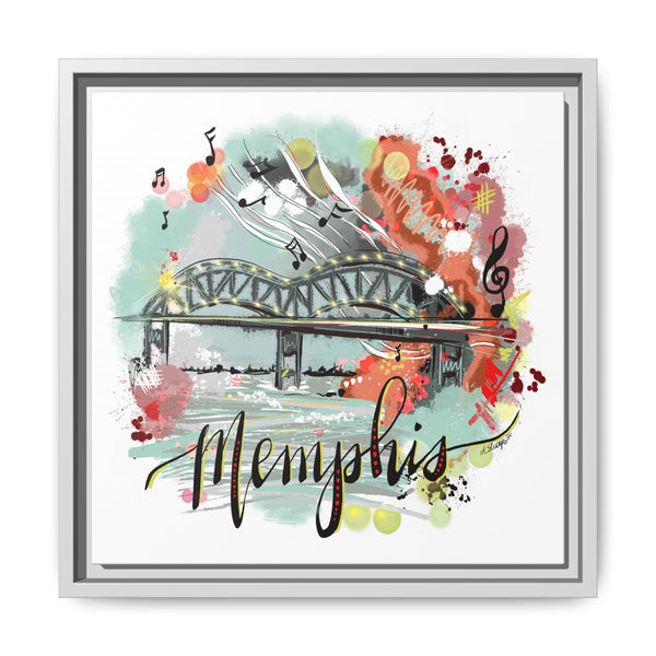 Framed Canvas Wall Art - Memphis Bridge with Music Motif