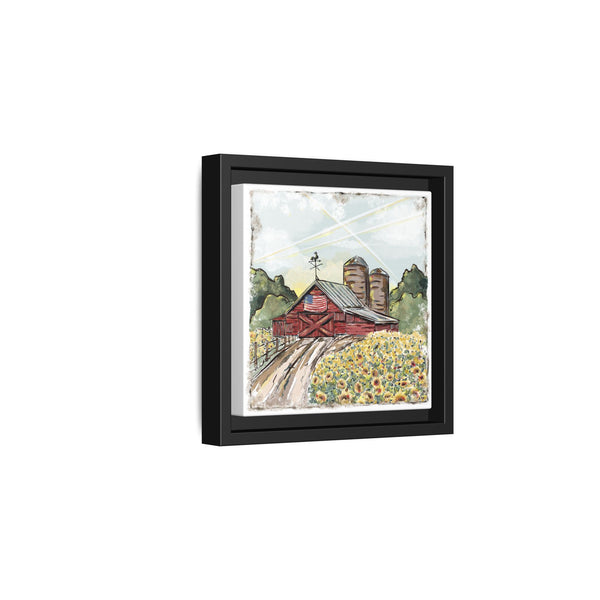 Framed Farmhouse Canvas Art - Rustic American Barn with Sunflowers
