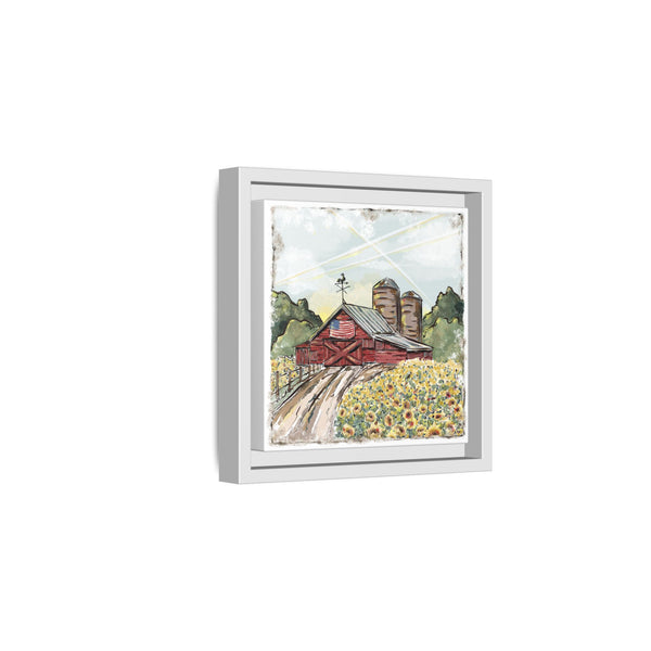 Framed Farmhouse Canvas Art - Rustic American Barn with Sunflowers