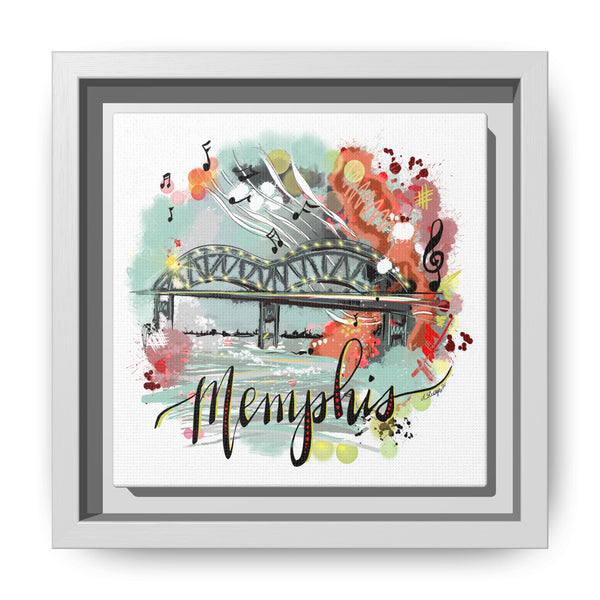 Framed Canvas Wall Art - Memphis Bridge with Music Motif