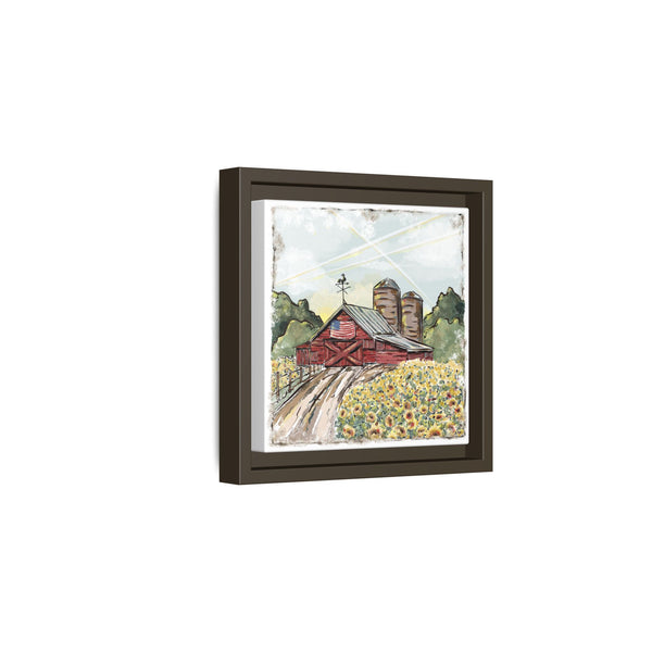 Framed Farmhouse Canvas Art - Rustic American Barn with Sunflowers