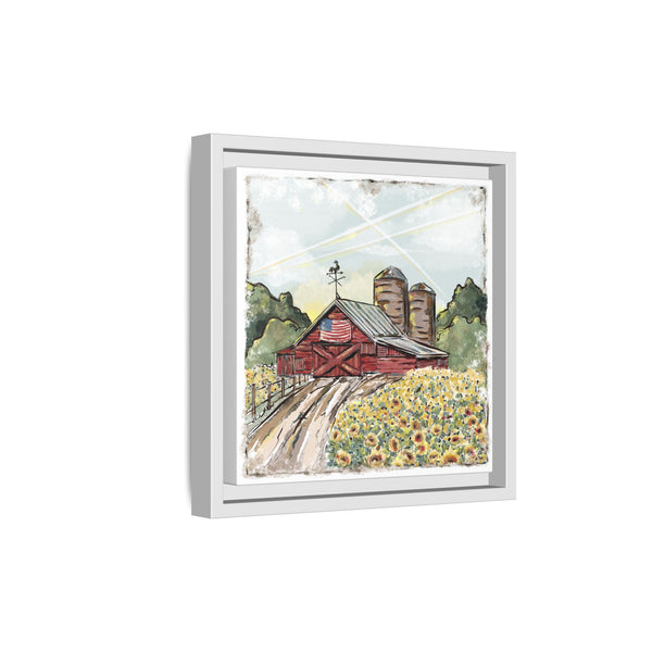 Framed Farmhouse Canvas Art - Rustic American Barn with Sunflowers