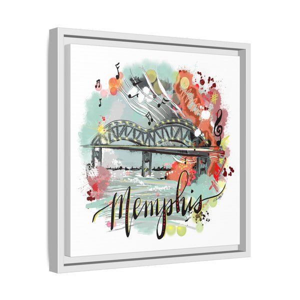 Framed Canvas Wall Art - Memphis Bridge with Music Motif