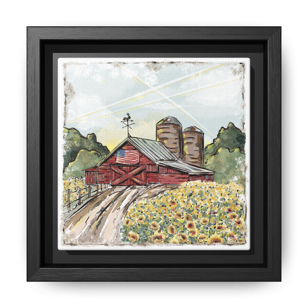 Framed Farmhouse Canvas Art - Rustic American Barn with Sunflowers