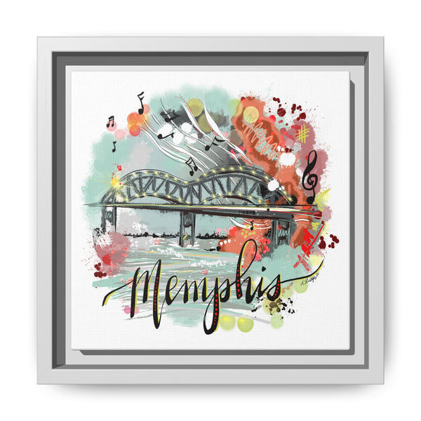 Framed Canvas Wall Art - Memphis Bridge with Music Motif