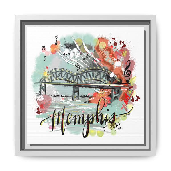 Framed Canvas Wall Art - Memphis Bridge with Music Motif