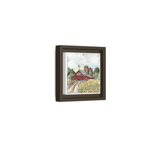 Framed Farmhouse Canvas Art - Rustic American Barn with Sunflowers