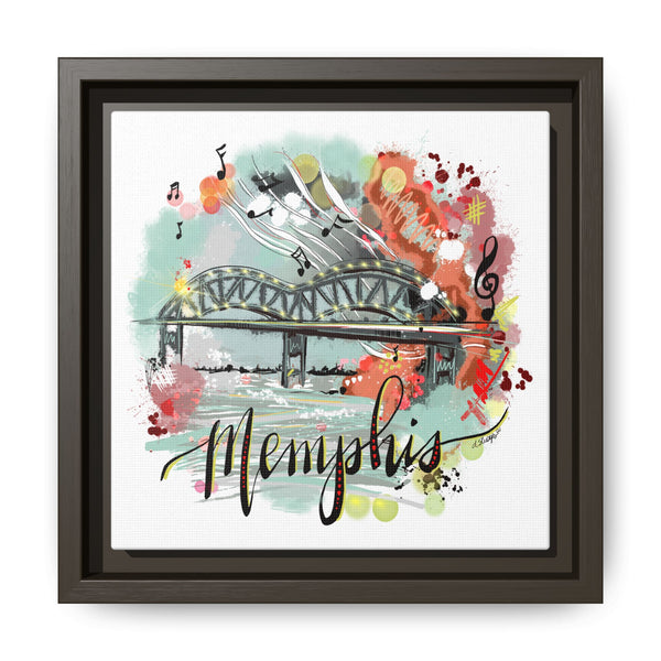 Framed Canvas Wall Art - Memphis Bridge with Music Motif