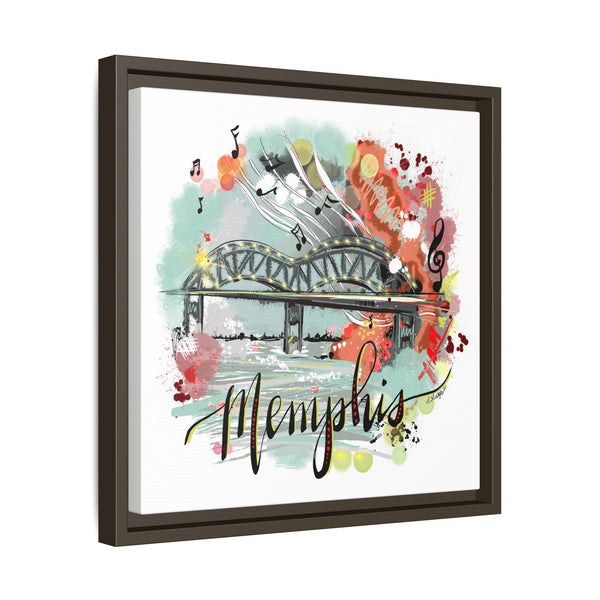 Framed Canvas Wall Art - Memphis Bridge with Music Motif