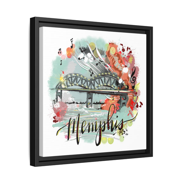 Framed Canvas Wall Art - Memphis Bridge with Music Motif