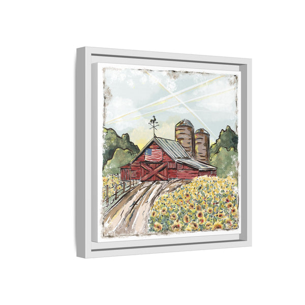 Framed Farmhouse Canvas Art - Rustic American Barn with Sunflowers