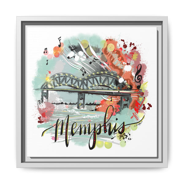 Framed Canvas Wall Art - Memphis Bridge with Music Motif
