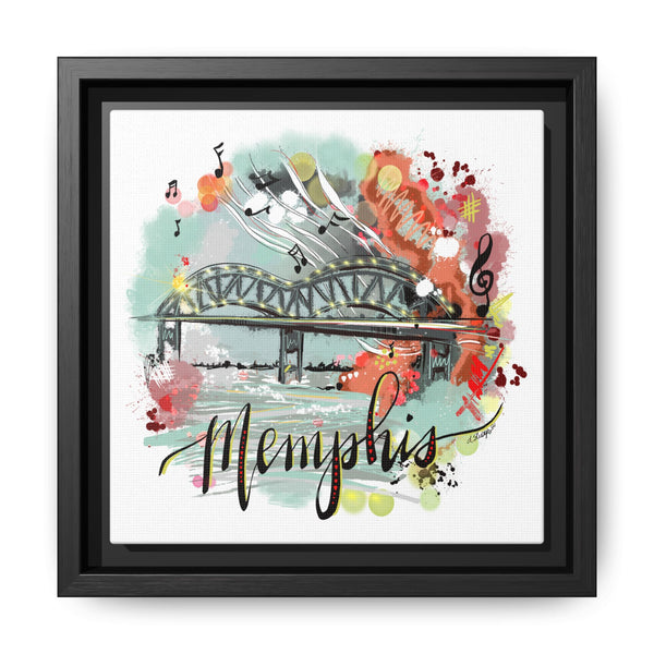 Framed Canvas Wall Art - Memphis Bridge with Music Motif