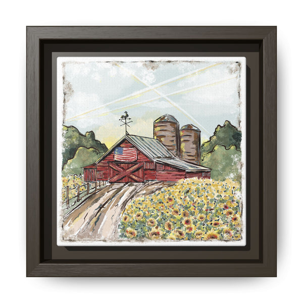 Framed Farmhouse Canvas Art - Rustic American Barn with Sunflowers