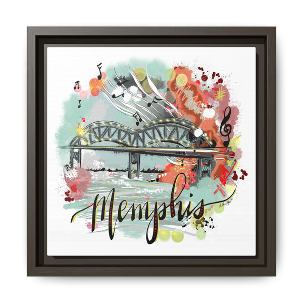 Framed Canvas Wall Art - Memphis Bridge with Music Motif
