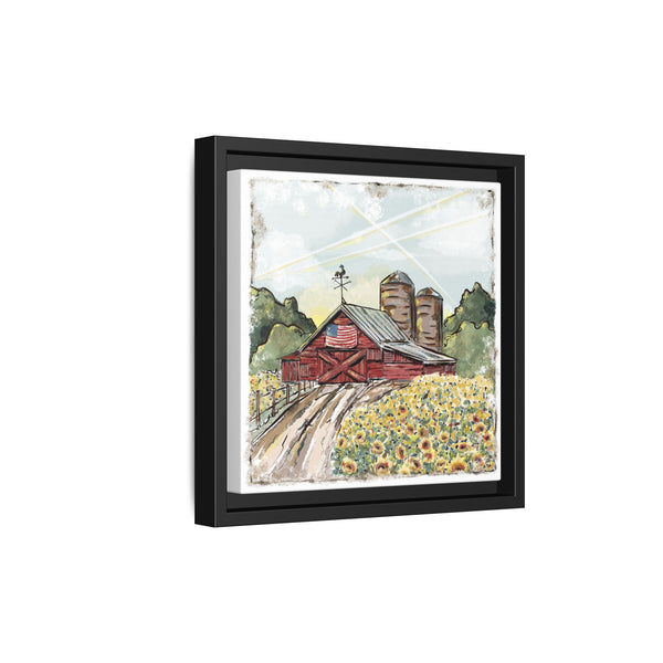 Framed Farmhouse Canvas Art - Rustic American Barn with Sunflowers