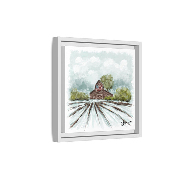 Framed Canvas Art - American Flag Barn