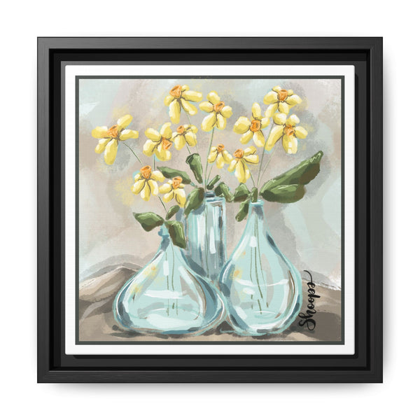 Framed Floral Canvas Art - Cheerful Yellow Flowers for Home Decor
