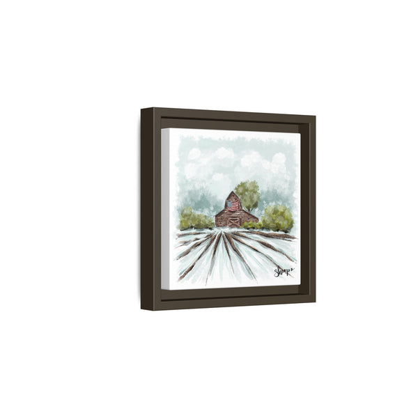 Framed Canvas Art - American Flag Barn