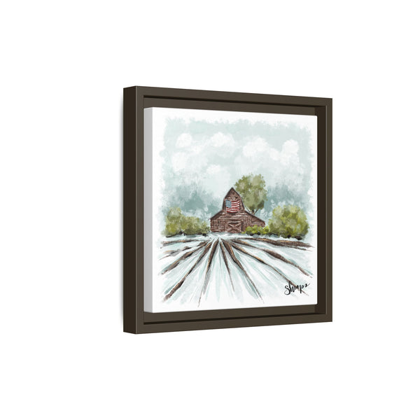 Framed Canvas Art - American Flag Barn