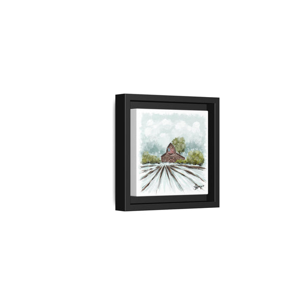 Framed Canvas Art - American Flag Barn