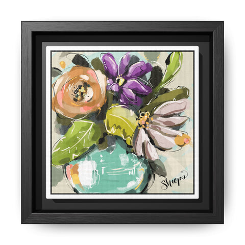Floral Framed Canvas Art - Colorful Flower Vase Wall Decor