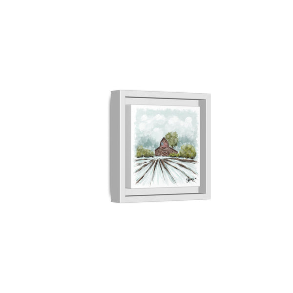 Framed Canvas Art - American Flag Barn
