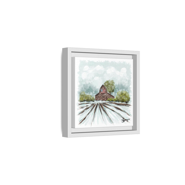Framed Canvas Art - American Flag Barn