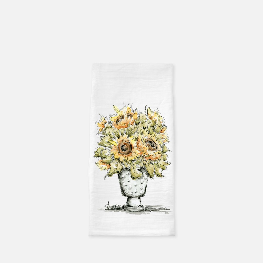 Tea Towel (Flour Sack) Milk Glass Sunflower
