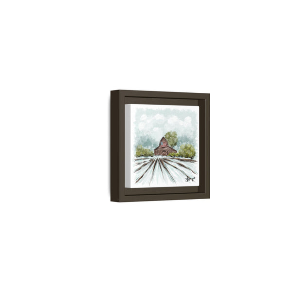 Framed Canvas Art - American Flag Barn