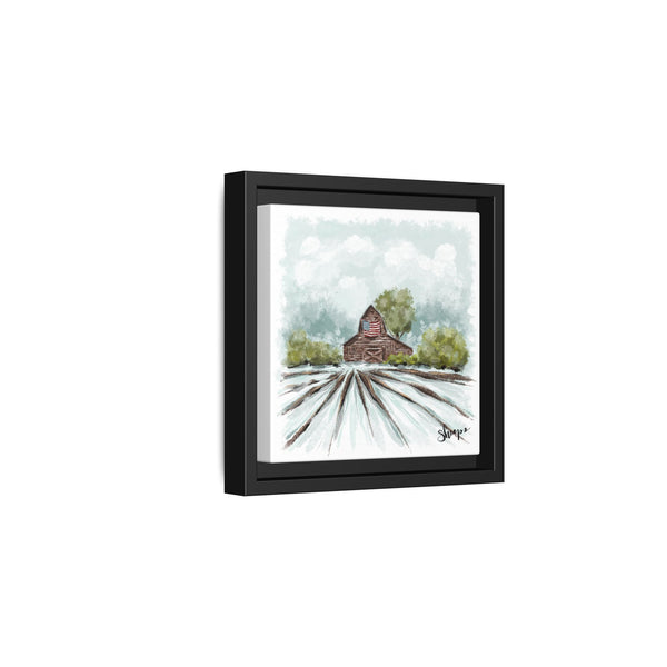Framed Canvas Art - American Flag Barn