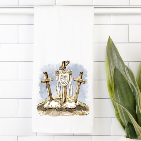 Tea Towel (Flour Sack) Three Wooden Crosses