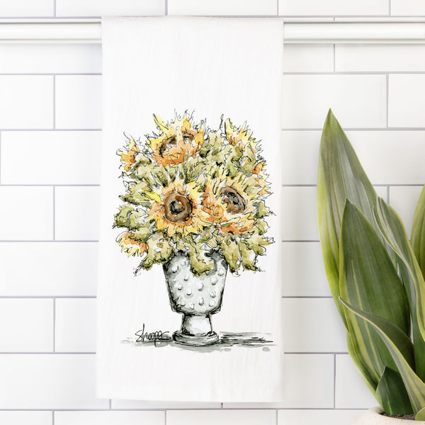 Tea Towel (Flour Sack) Milk Glass Sunflower